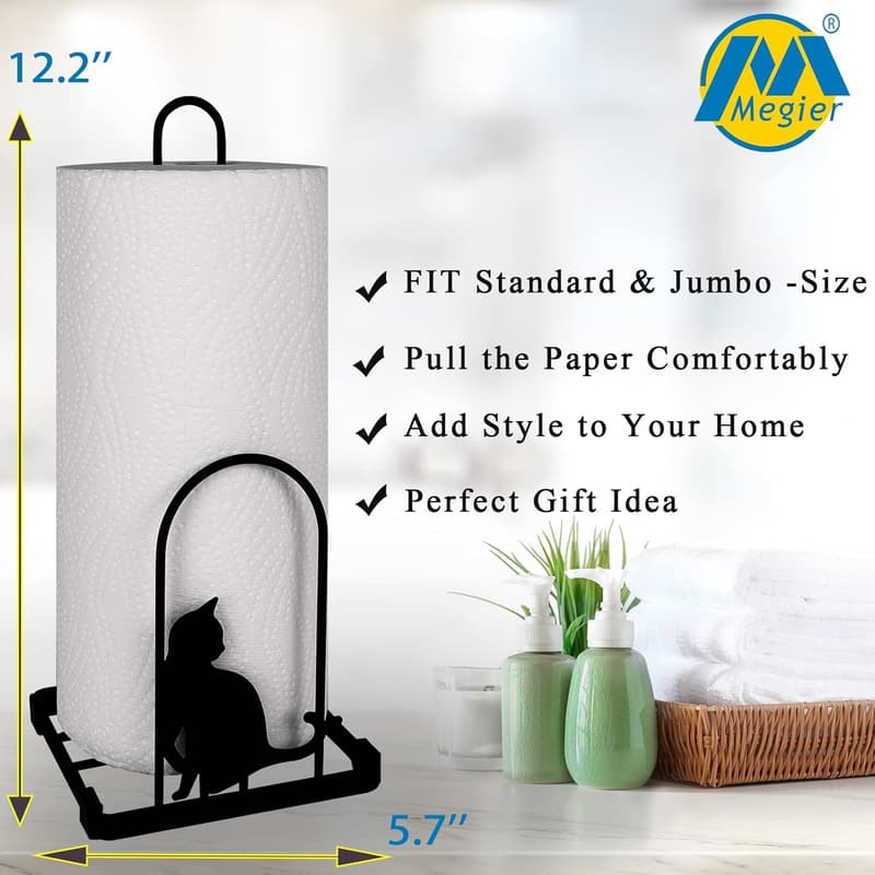 Black Metal Paper Towel Holder with Heavy Duty Base