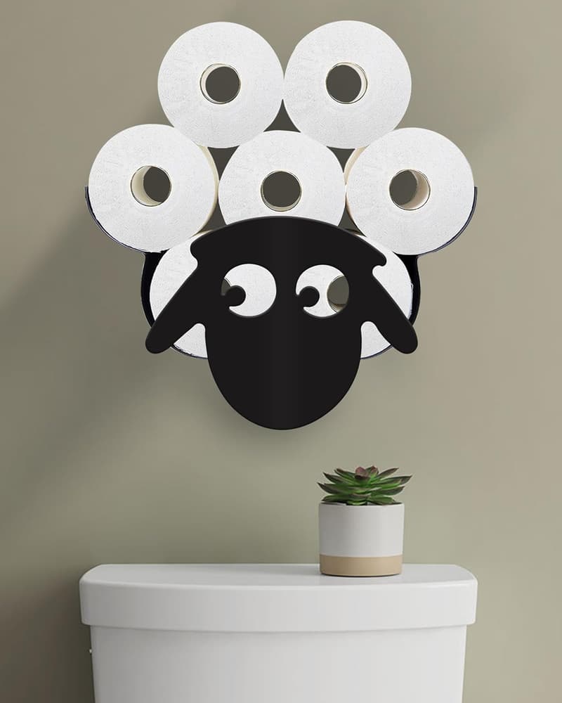 Farmhouse Sheep Toilet Paper Holder for 8 Rolls, Wall-Mounted