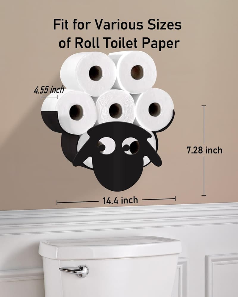 Farmhouse Sheep Toilet Paper Holder for 8 Rolls, Wall-Mounted
