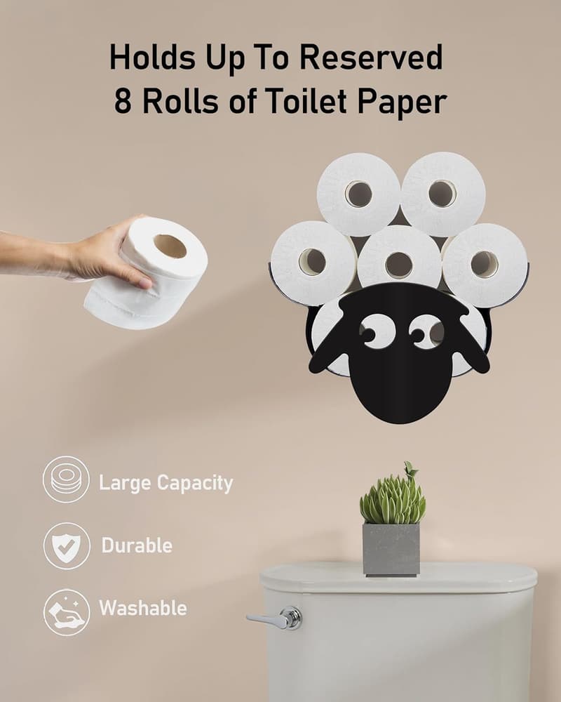 Farmhouse Sheep Toilet Paper Holder for 8 Rolls, Wall-Mounted