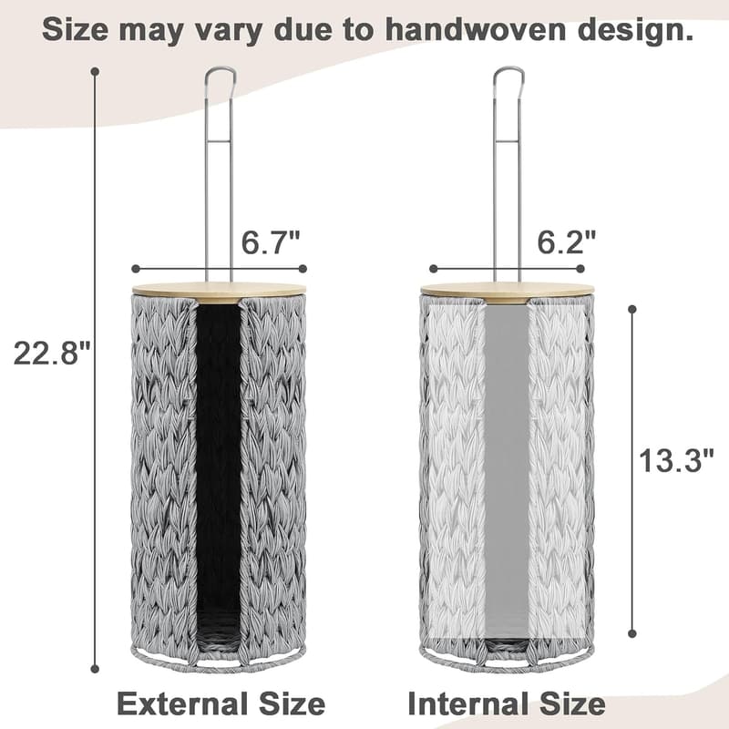 Free Standing Beige Toilet Paper Holder with Lid for 3 Rolls