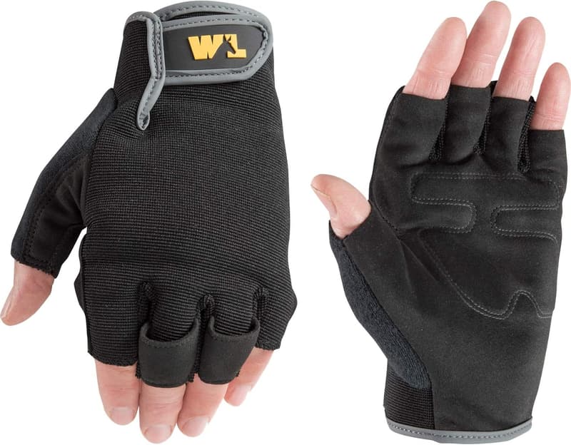Men's Medium Fingerless Synthetic Leather Work Gloves - Black