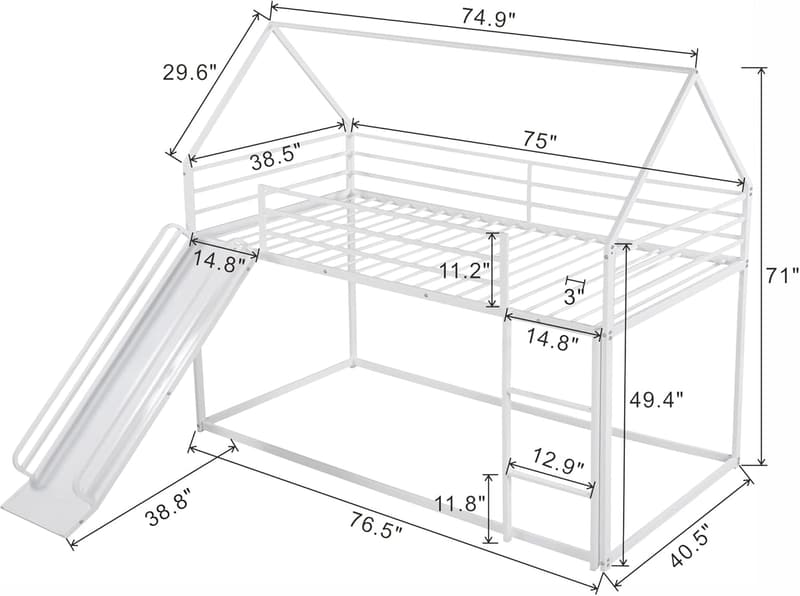 Montessori Twin Over Twin Bunk Bed with Slide & Guardrail