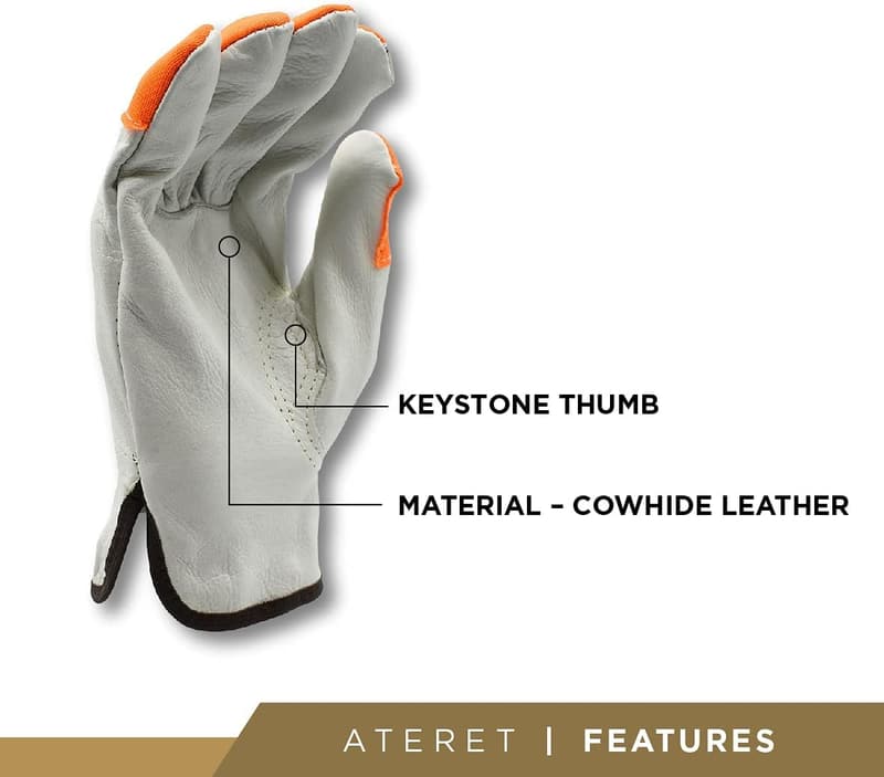 Heavy-Duty Cowhide Leather Work Gloves - 12 Pairs