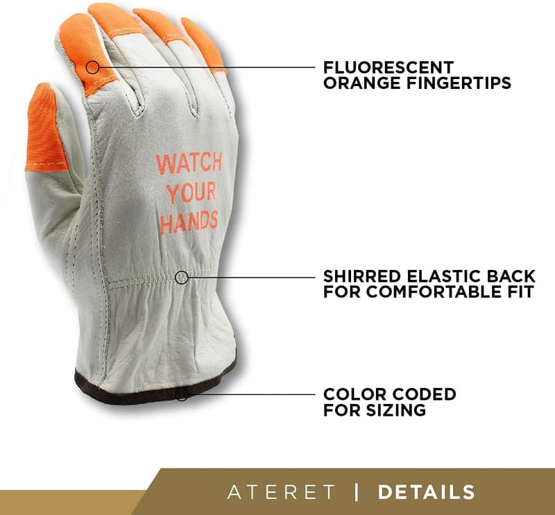 Heavy-Duty Cowhide Leather Work Gloves - 12 Pairs