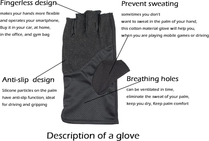 Men's UV Protection Cotton Fingerless Driving Gloves