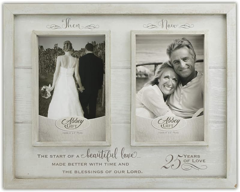 25th Anniversary Rustic Wood Photo Frame for 2 Photos