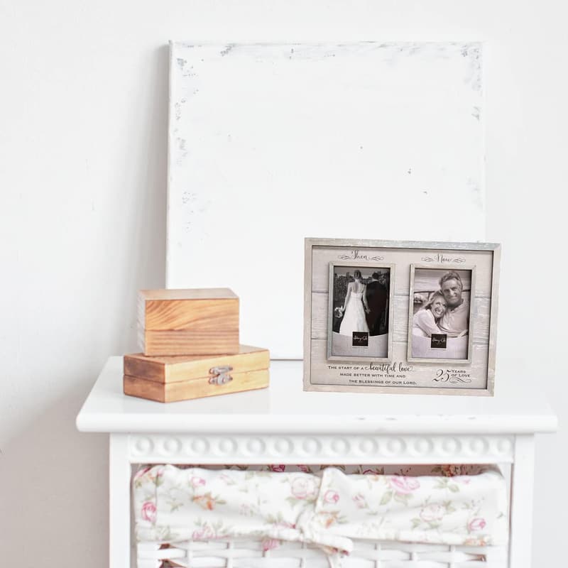 25th Anniversary Rustic Wood Photo Frame for 2 Photos