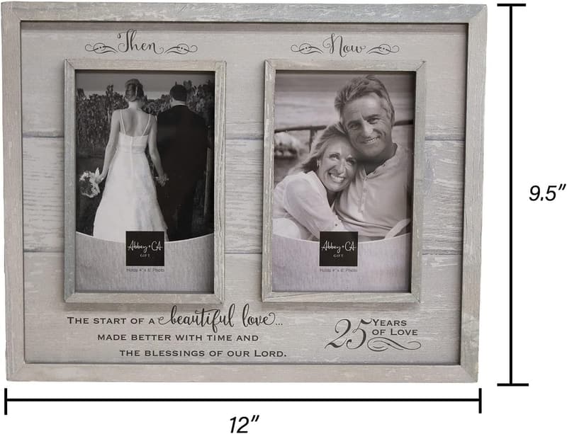 25th Anniversary Rustic Wood Photo Frame for 2 Photos