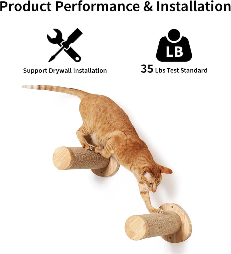 Wall-Mounted Cat Steps with Jute Scratching Posts - 2 Pack