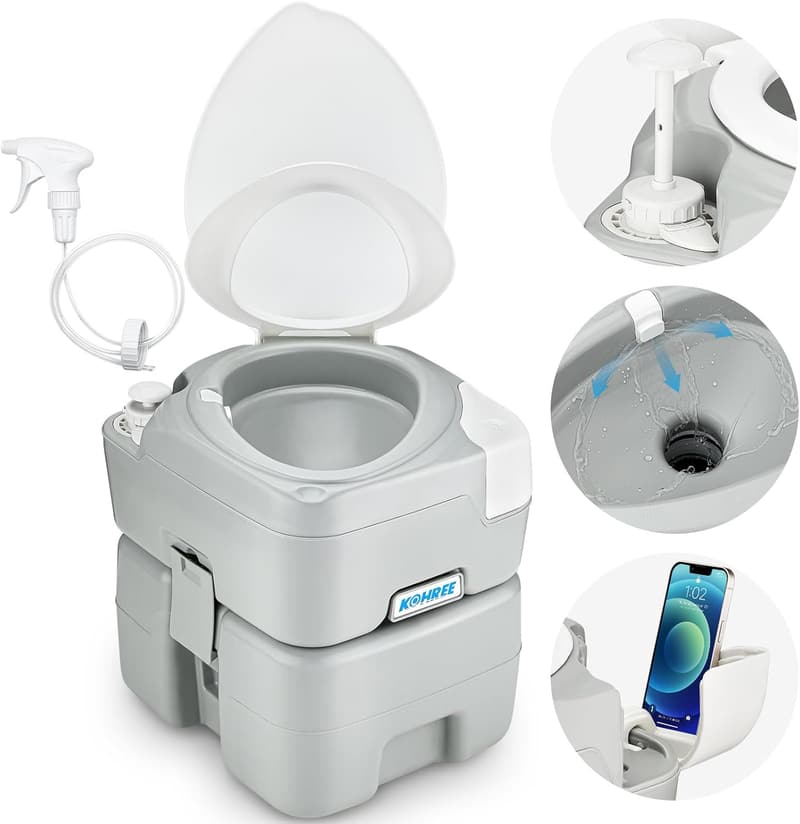 Portable 5.3 Gal Camping Toilet with Handle Flush for RVs