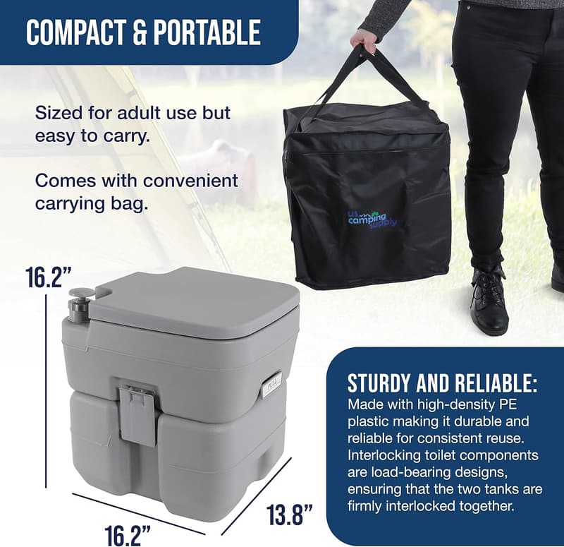 Portable Camping Toilet with Carry Bag - 5.3 Gallon Capacity