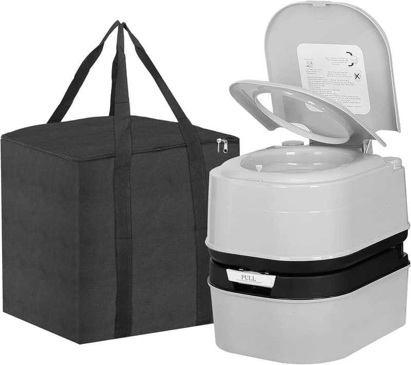 Portable Camping Toilet with Double-Outlet Seal, 6.4 Gallon