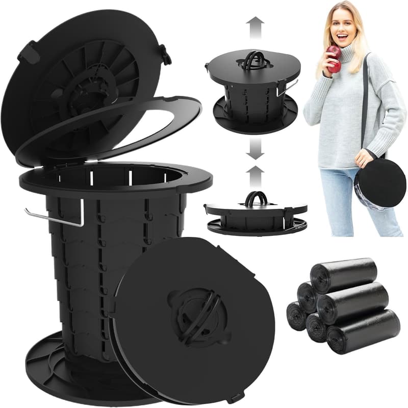Portable Adjustable Height Travel Toilet with 30 Bags for Camping