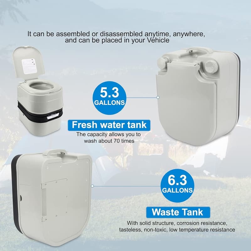 Portable 24L Camping Toilet with Piston Pump & Detachable Handle