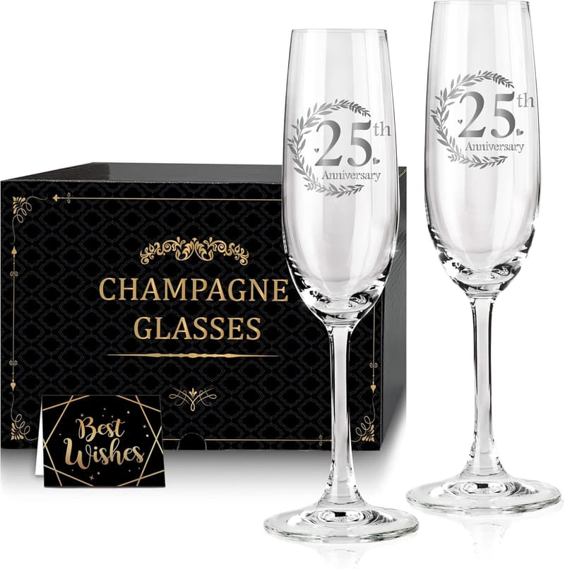 25th Anniversary Champagne Flutes - Set of 2 for Couples
