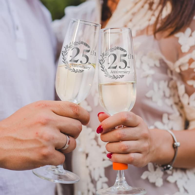 25th Anniversary Champagne Flutes - Set of 2 for Couples