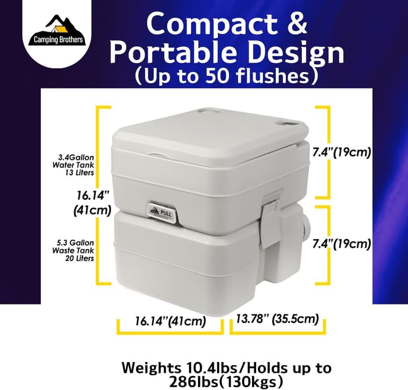 Portable Camping Toilet - 5.3 Gallon, 286 lbs Capacity, Carry Bag
