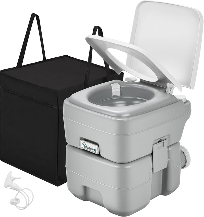 Portable Camping Toilet with Carry Bag & Hand Sprayer, 5.28 Gallon