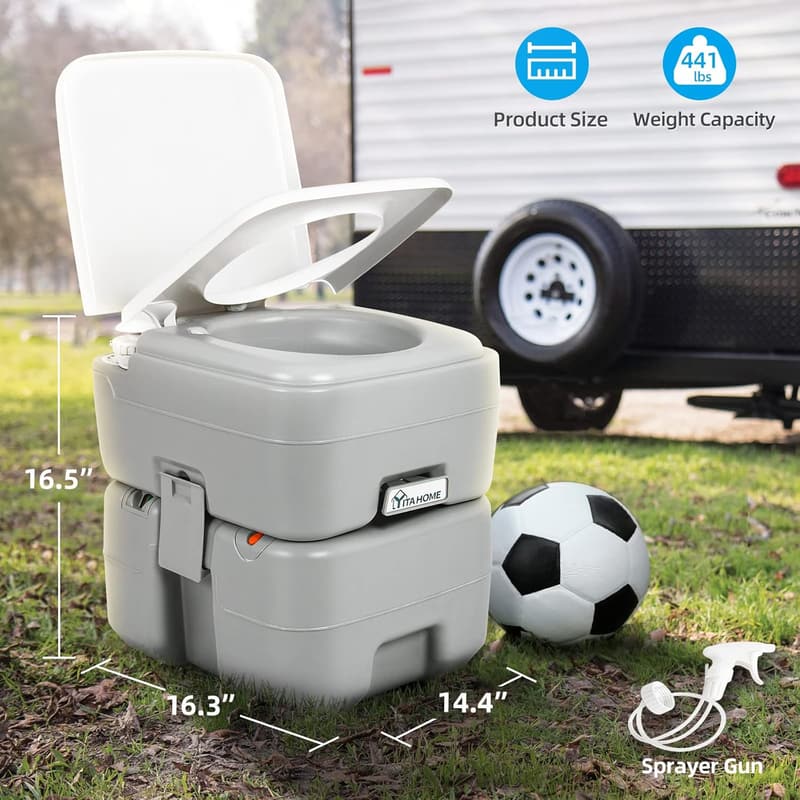 Portable Camping Toilet with Carry Bag & Hand Sprayer, 5.28 Gallon