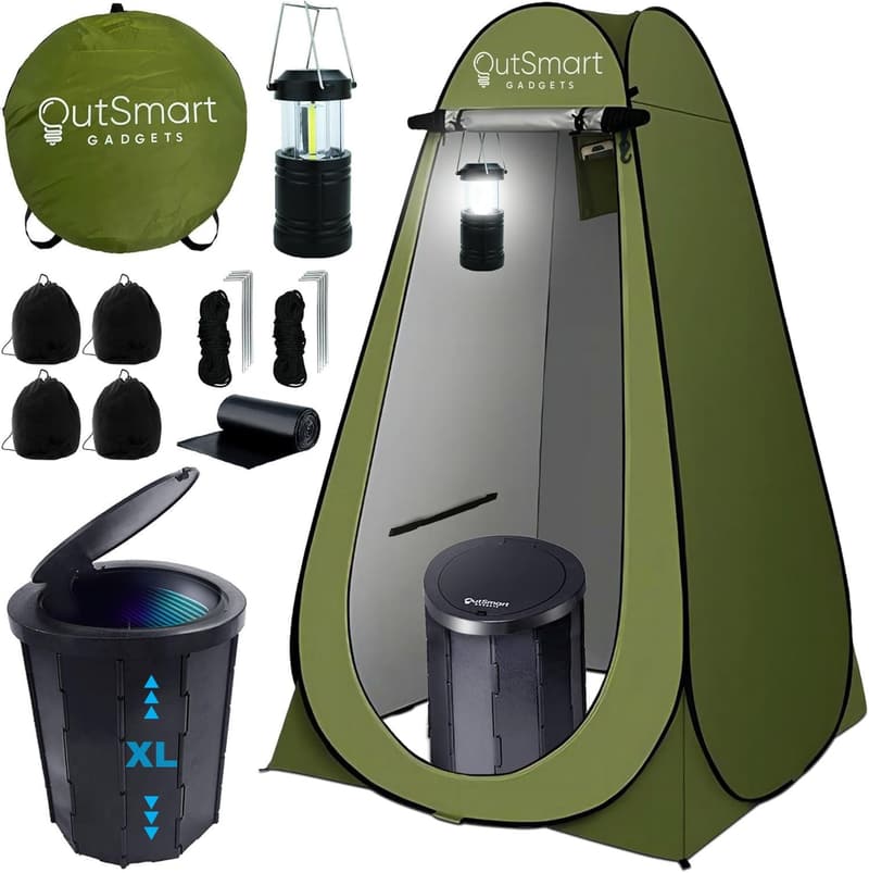 Portable Outdoor Toilet Set with Privacy Tent and Lantern