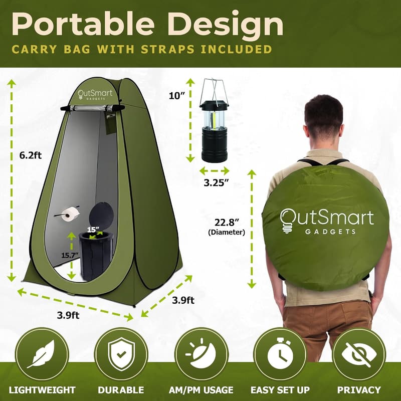 Portable Outdoor Toilet Set with Privacy Tent and Lantern