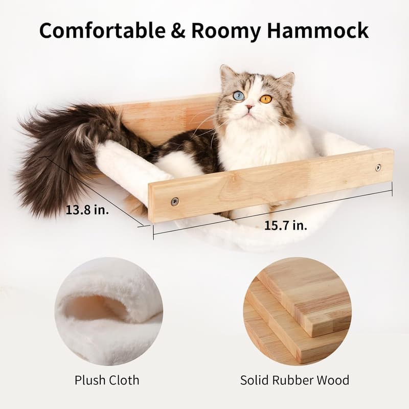 Cat Wall Shelves Set - Solid Rubber Wood for Climbing & Lounging