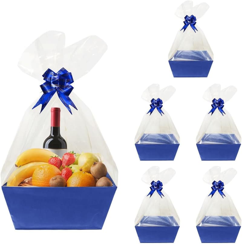 Easter Gift Basket Kit with Blue Cardboard Baskets and Bows