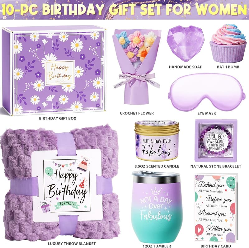 Birthday Spa Gift Basket for Women - Lavender Self-Care Set