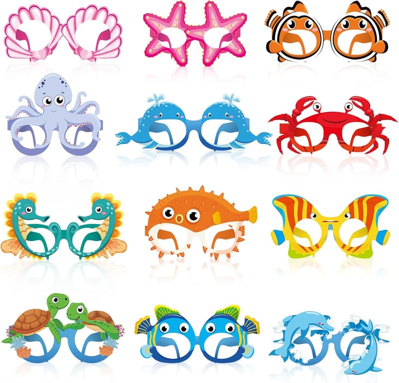 Ocean Animal Photo Props for Fishing Birthday Party - 36 Pcs