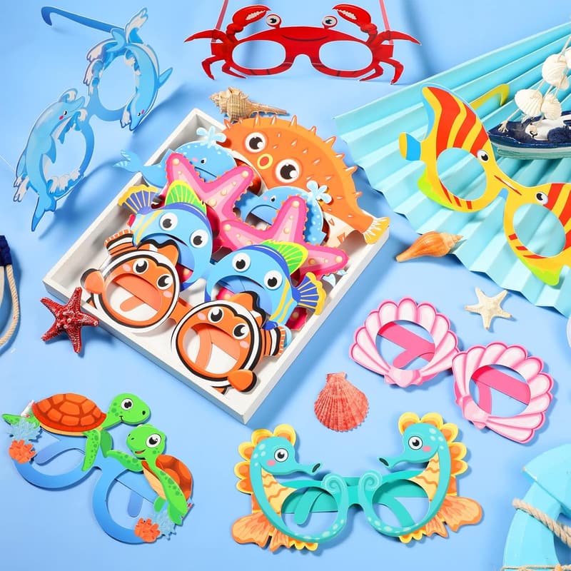 Ocean Animal Photo Props for Fishing Birthday Party - 36 Pcs