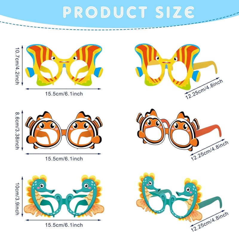 Ocean Animal Photo Props for Fishing Birthday Party - 36 Pcs