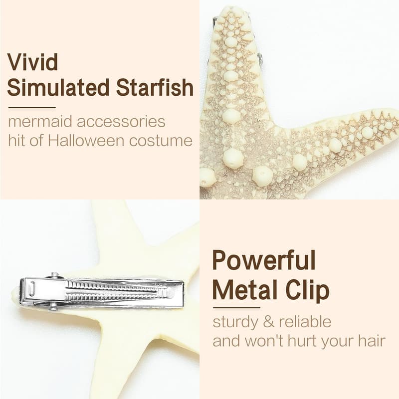 Mermaid Costume Accessories Set: Starfish Hair Clips & Glitter