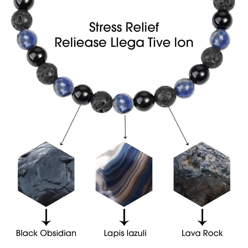 Men's Blue Beaded Bracelet Set - Lapis Lazuli and Obsidian for Him