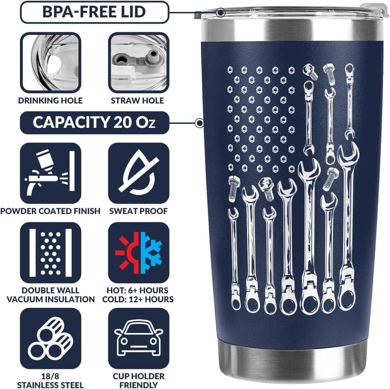 Birthday Gift for Dad - Unique 20oz Navy Tumbler