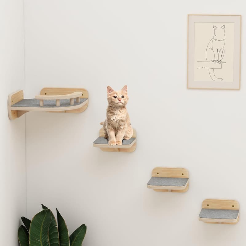 Wall-Mounted Cat Climbing Shelf with 3 Steps - Modern Design