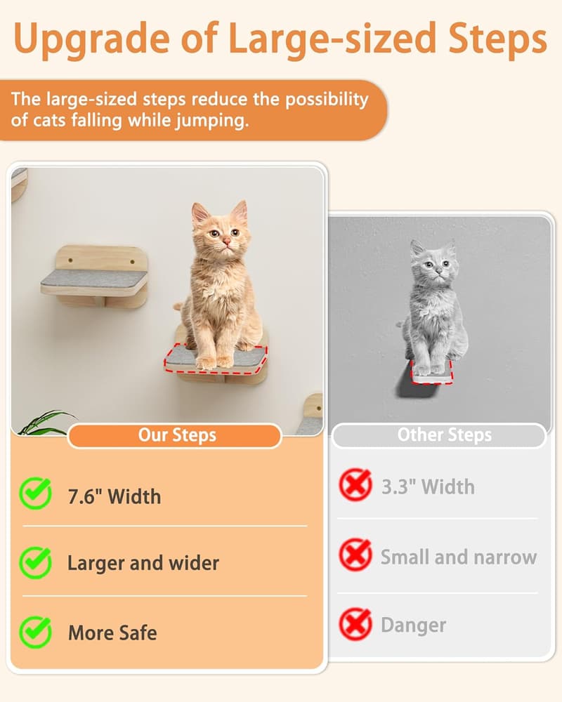 Wall-Mounted Cat Climbing Shelf with 3 Steps - Modern Design