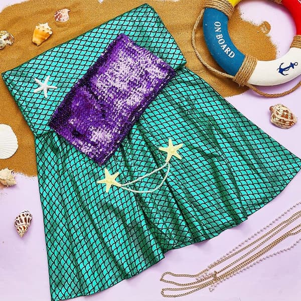 Halloween Mermaid Costume Set for Women - Sequin Top, Skirt & Accessories