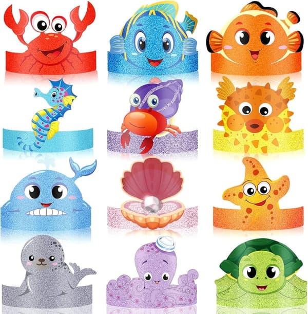 Under the Sea Birthday Party Hats - 24 Sea Animal Crowns for Kids