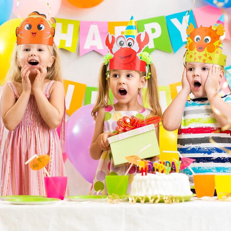Under the Sea Birthday Party Hats - 24 Sea Animal Crowns for Kids