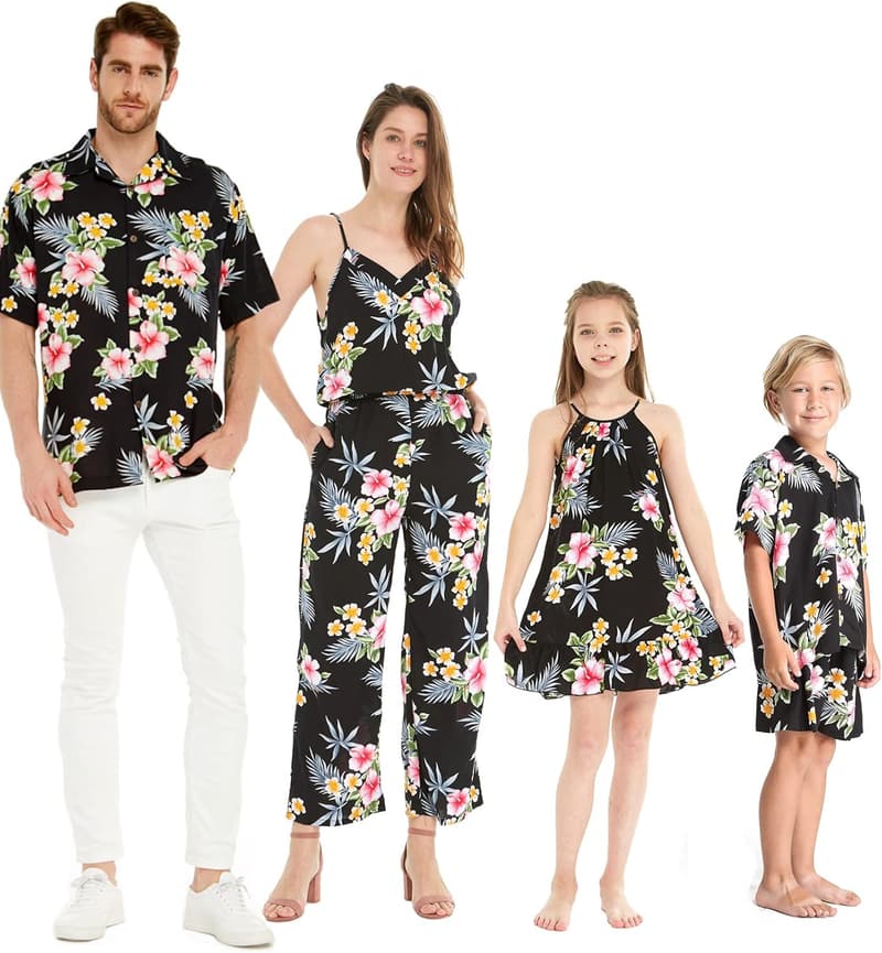 Hawaiian Luau Family Clothing Set in Black Hibiscus