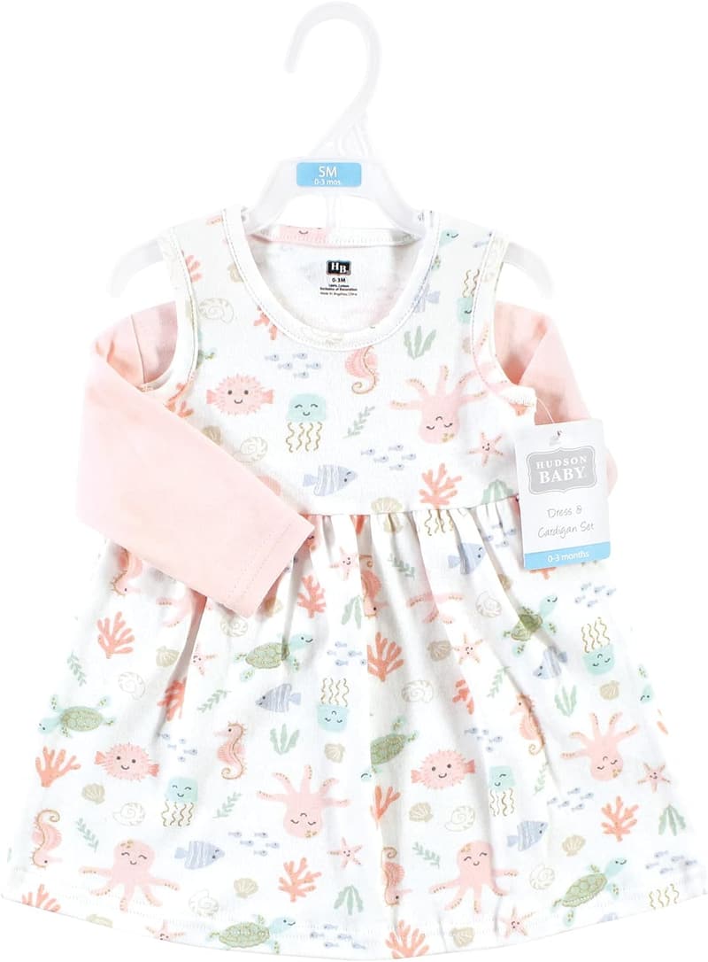 Baby Girls' Cotton Dress and Cardigan Set