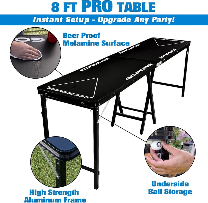 Premium 8-Foot Beer Pong Table - Heavy-Duty Black