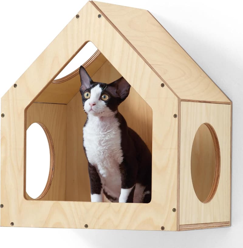 Wall-Mounted Cat Condo - Birch Plywood, Stylish Design