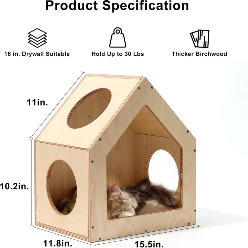Wall-Mounted Cat Condo - Birch Plywood, Stylish Design