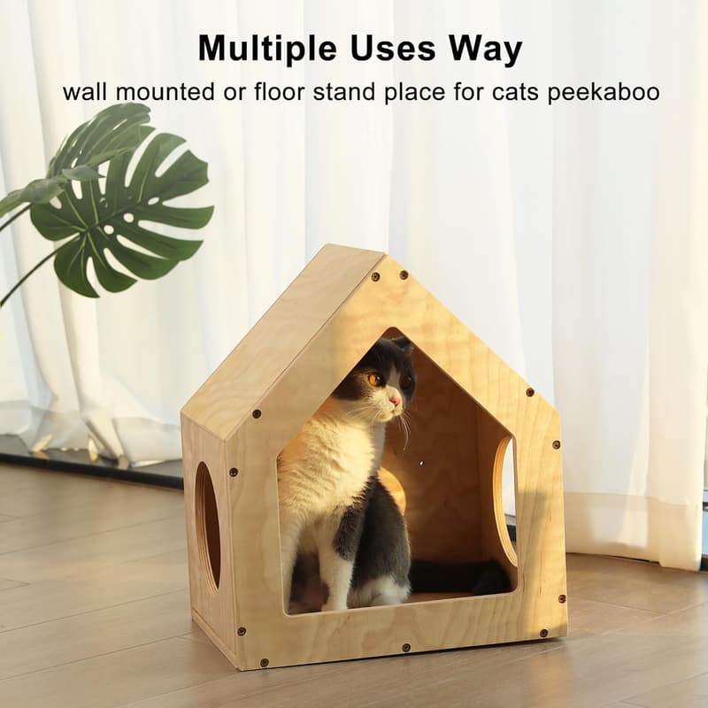 Wall-Mounted Cat Condo - Birch Plywood, Stylish Design