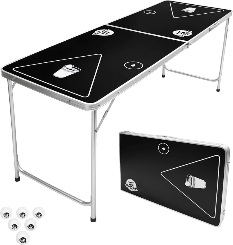 Portable 6-Foot Beer Pong Table with 6 Balls Included