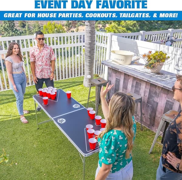 Portable 6-Foot Beer Pong Table with 6 Balls Included
