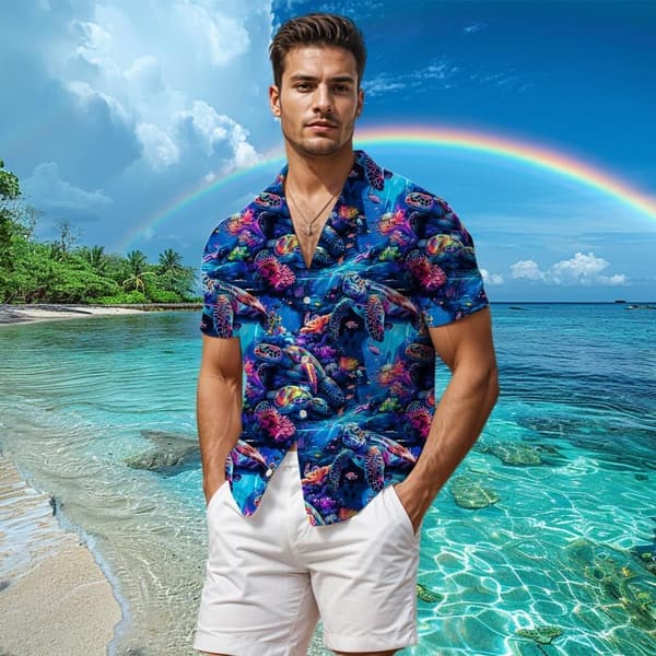Men's Summer Beach Shirt - Short Sleeve Button Down