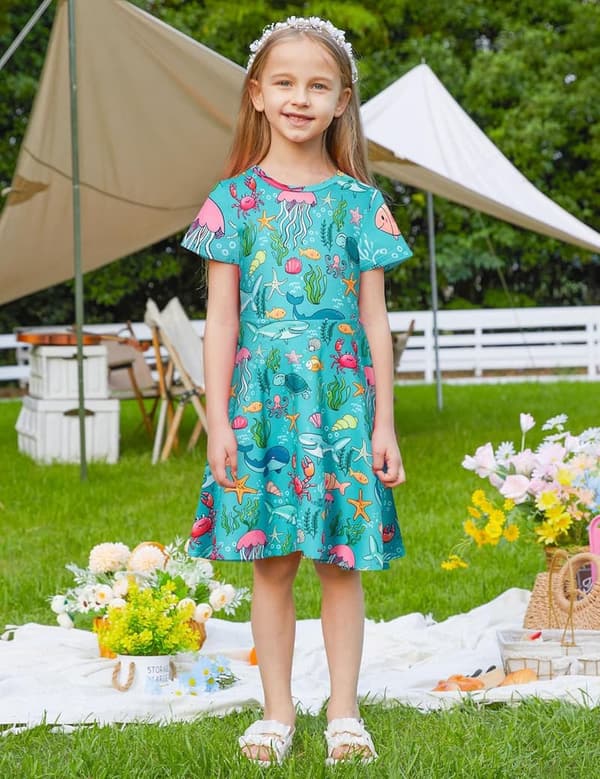 Girls' Summer Sundress for Ages 2-9 - Casual Short Sleeve